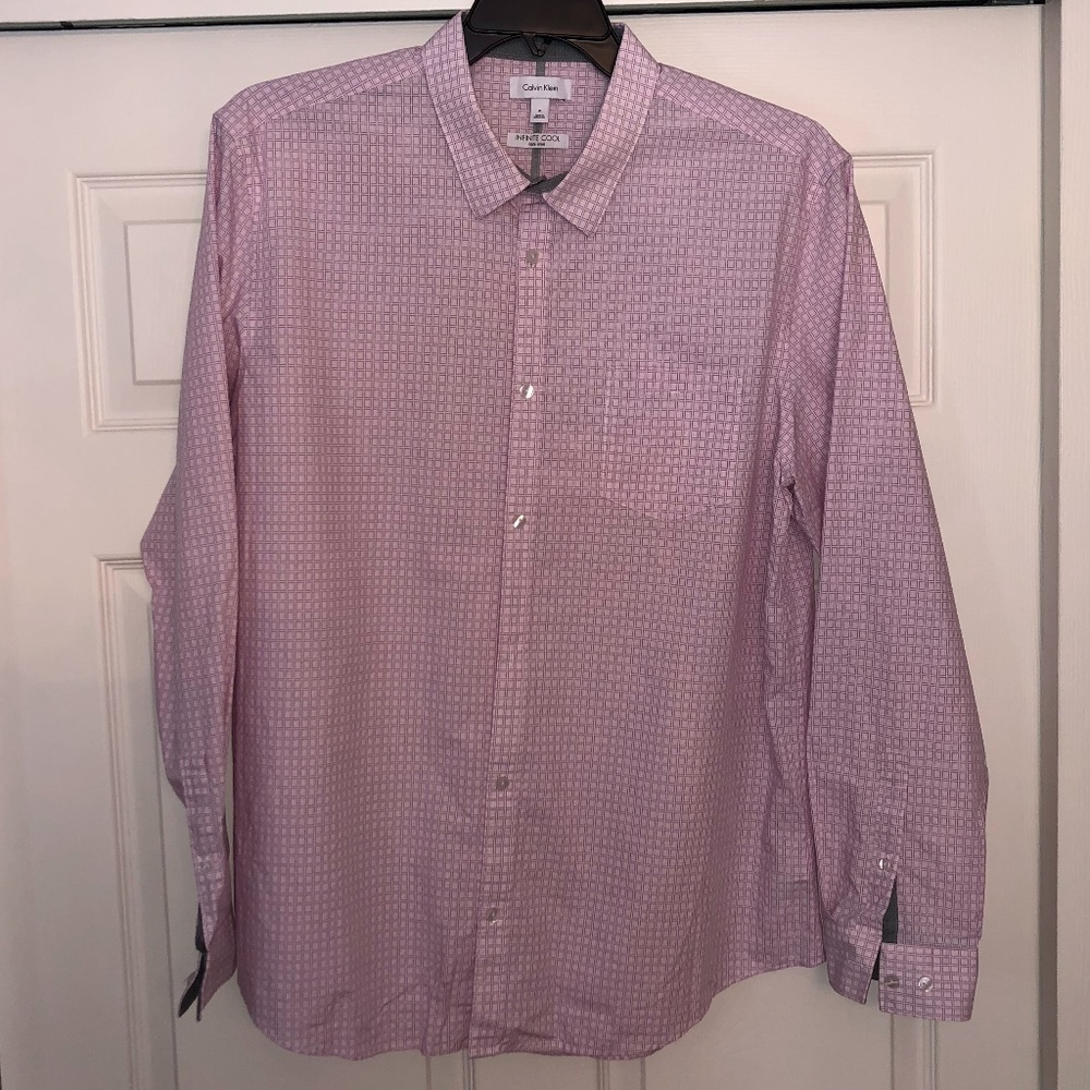 Calvin Klein Pink Windowpane Dress Shirt, XL